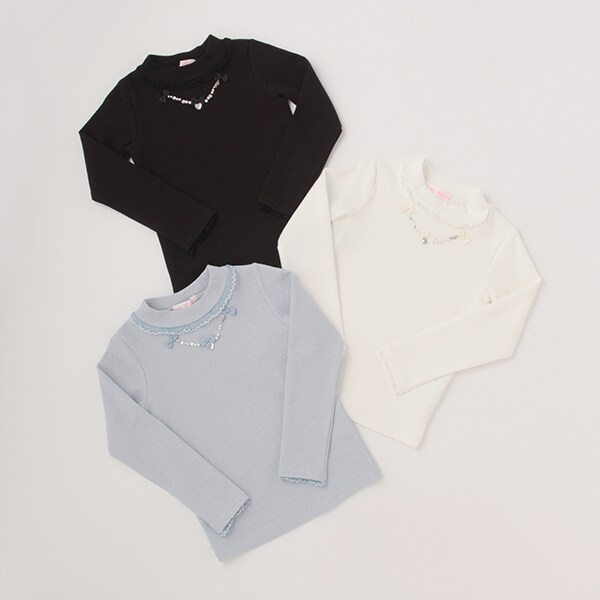 プチハイネック　テレコ長袖Ｔシャツ