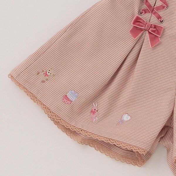 クマ刺しゅうレースアップ キュロットスカート(90cm 黒): キッズ  