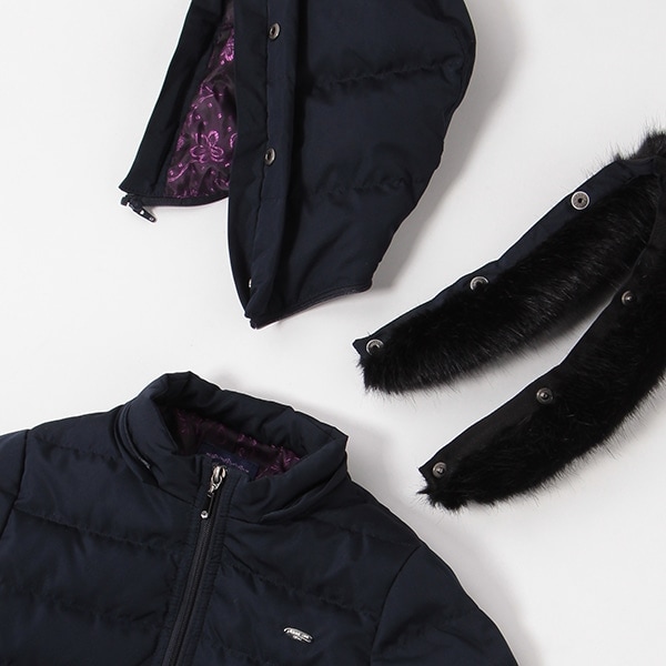 はっ水 ダウン入り裾刺しゅうフレアコート(120 紺): キッズ - ナルミヤ  