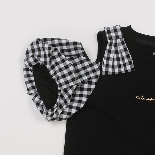 kate spade NEW YORK - ケイトスペード新品新作タグ付きガールズ ギンガムスリーブTシャツ160 ガールズ ギンガムスリーブTシャツ(140cm 黒): ジュニア