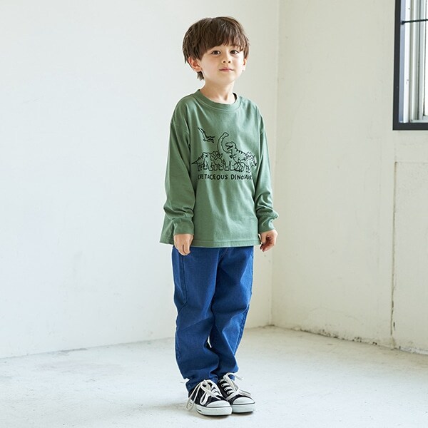 NARUMIYA ONLINE｜ナルミヤ オンラインの公式通販サイト【型崩れしないやわらかコットン】恐竜ラインプリントTシャツ(100cm モカ):  キッズ