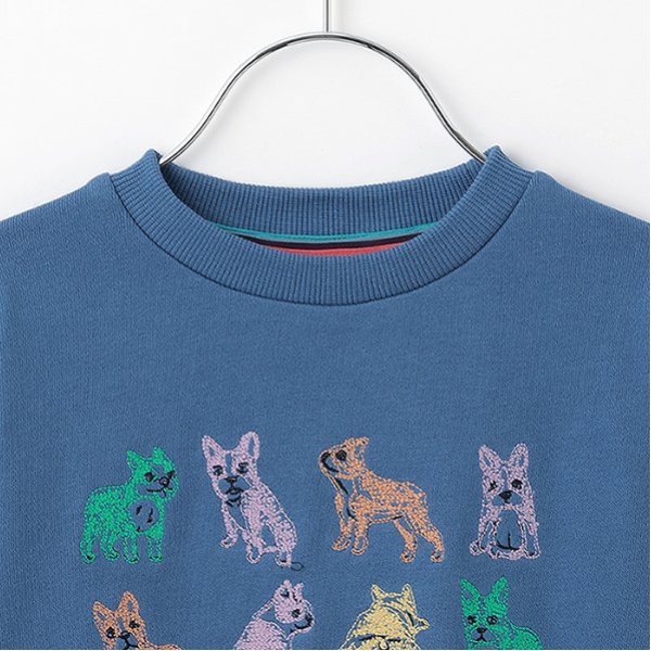 ドッグ刺しゅう裏毛プルオーバー(90cm ディープ ブルー): キッズ