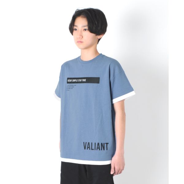OE天竺・ドロップショルダーロゴプリントレイヤード半袖Tシャツ