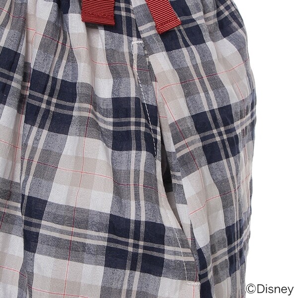 【DISNEY】 ミニーマウスデザイン ヘアバンドつきオフショルチェックワンピース