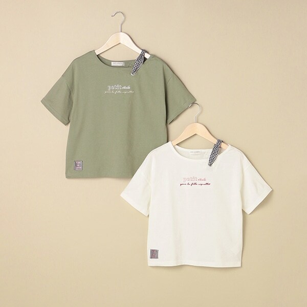 ギンガムリボンワンショルダーTシャツ
