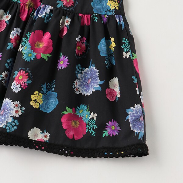 大好き Vivid キッズ 黒): Floral柄ティアードワンピース(120cm ワンピース