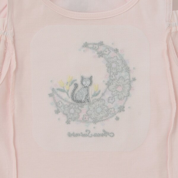 リピート】【直営店で取り扱い無し】月猫刺しゅう 肩開き 半袖Tシャツ