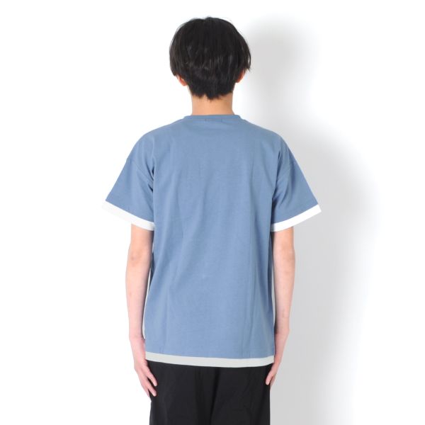 OE天竺・ドロップショルダーロゴプリントレイヤード半袖Tシャツ