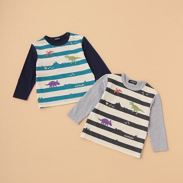 ★恐竜ボーダー長袖Tシャツ