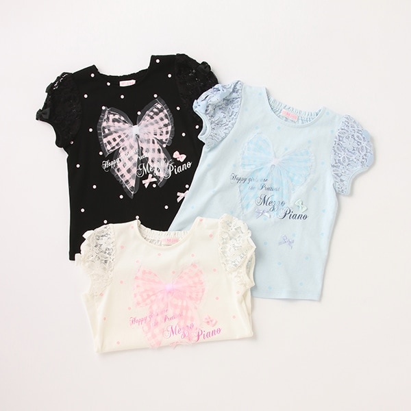 リピート】【直営店で取り扱い無し】リボンモチーフTシャツ(90cm 黒