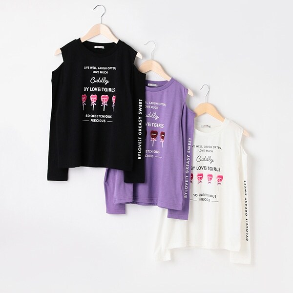 肩スリットキャンディ長袖Tシャツ(120cm オフ ホワイト): ジュニア  