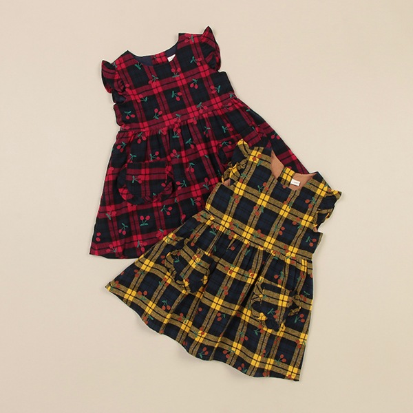 タータンチェックチェリージャンパースカート(80cm 赤): ベビー