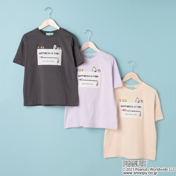 【PEANUTSコラボ】 スヌーピースクエア刺しゅうTシャツ