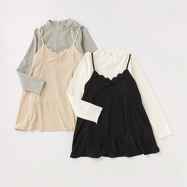 ドットキャミチュニックインナーset(S(140) ベージュ): ジュニア