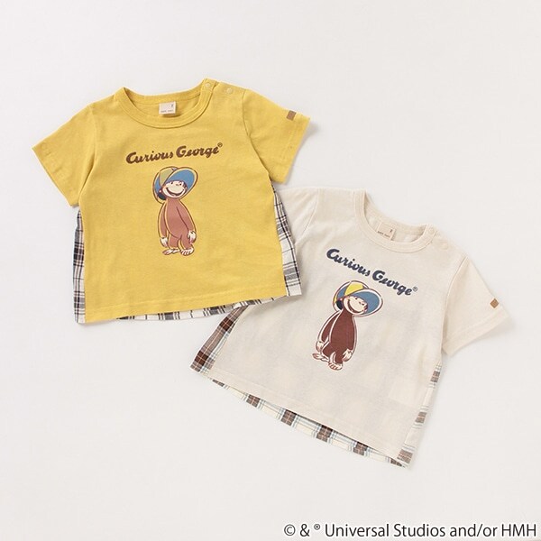 おさるのジョージ】チェックドッキングTシャツ(80 黄): キッズ  