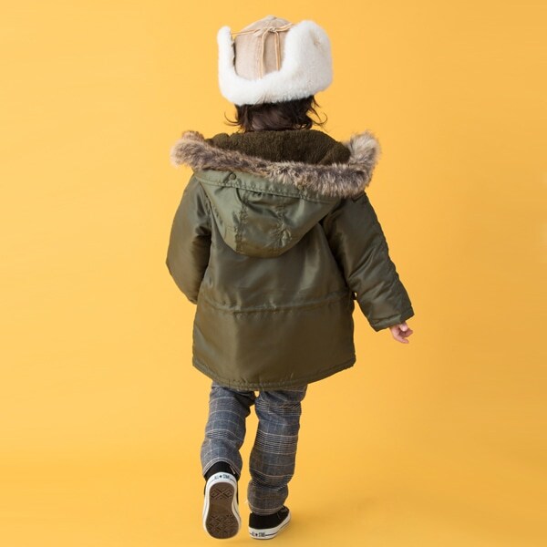 Narumiya Online ナルミヤ オンラインの公式通販サイトフェイクファーフードつきミリタリーコート 90 カーキ ベビー