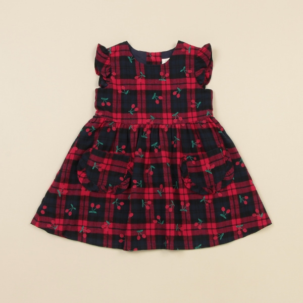 タータンチェックチェリージャンパースカート(80cm 赤): ベビー