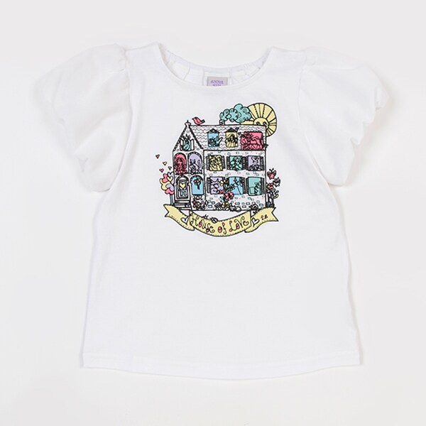 キッズサイズ】刺しゅう裾スカラ半袖Tシャツ(100cm 白): キッズ