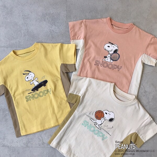 Narumiya Online ナルミヤ オンラインの公式通販サイト Peanutsコラボ スヌーピープリント脇切り替えtシャツ 80 黄 キッズ