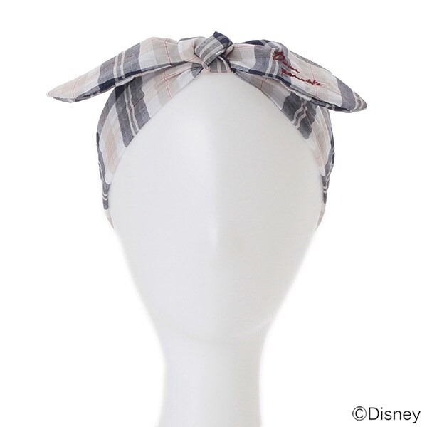 【DISNEY】 ミニーマウスデザイン ヘアバンドつきオフショルチェックワンピース