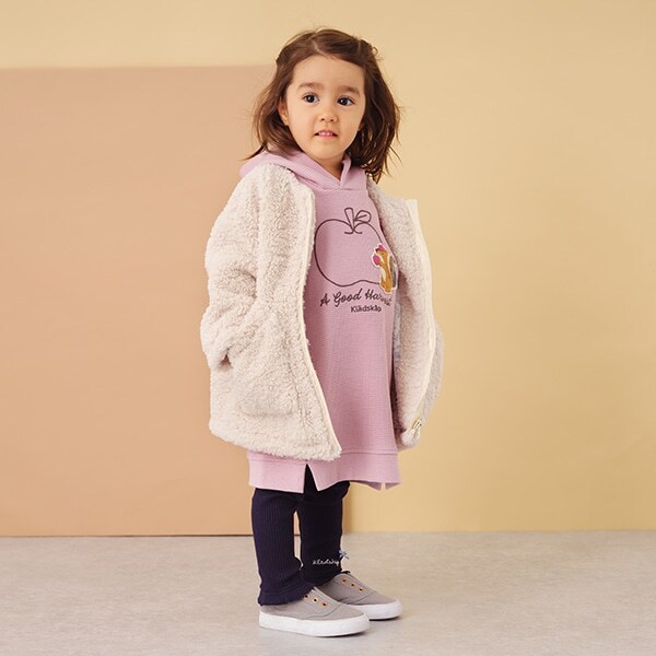 ベイビーチアー ボアカーディガン 80-90 （ノーカラーボアブルゾン(S  