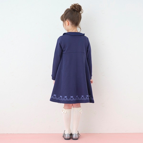Narumiya Online ナルミヤ オンラインの公式通販サイトバレエリボン刺しゅう衿つきジップワンピース 110cm 紺 キッズ