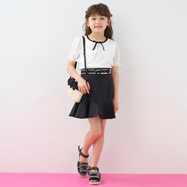 ベルトつき 裾フレアドットスカート(110cm 黒): キッズ - ナルミヤ