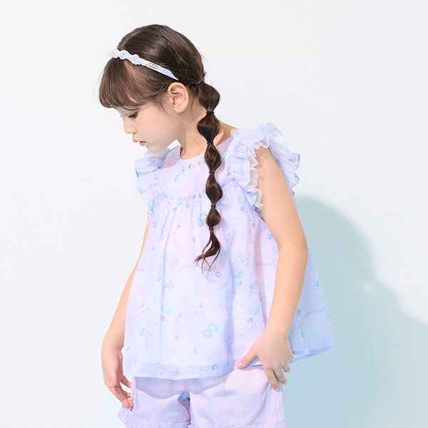 シェル柄シフォン チュニックブラウス(90cm ラベンダー): キッズ