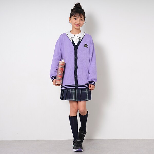 カレッジニットカーディガン(M(115-125cm) ラベンダー): キッズ