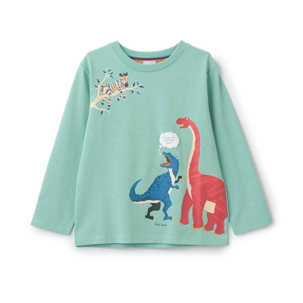 恐竜ゼブラ長袖Tシャツ(80cm エメラルド グリーン): キッズ