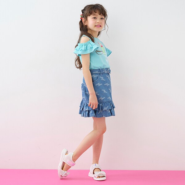 ロゴプリントデニム 裾フリルスカート(110cm ライト ブルー): キッズ ナルミヤ オンライン公式サイト