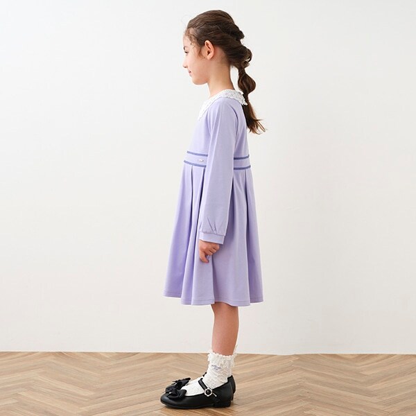 衿レース長袖ワンピース(90cm ラベンダー): キッズ - ナルミヤ
