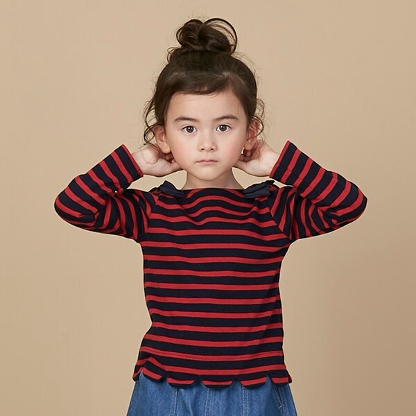 NARUMIYA ONLINE｜ナルミヤ オンラインの公式通販サイトスカラップボーダー長袖Tシャツ(80cm 赤): キッズ