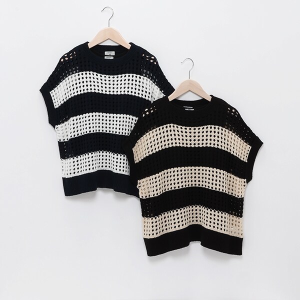 AMI】メッシュボーダーニット+カップ付インナーセット(M(150 AMI】メッシュボーダーニット+カップ付インナーセット(M(150