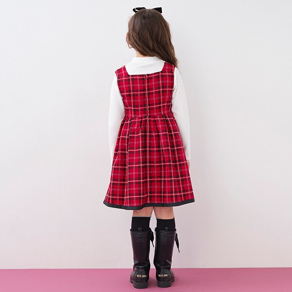 【ファミリア】120　赤チェック　ジャンパースカート