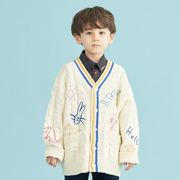 落書き柄刺繍カーディガン(SS(80-90cm) 黒): キッズ - ナルミヤ