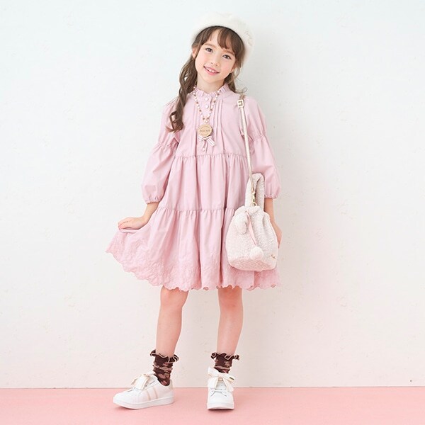 ニットベスト＆ティアードワンピースセット(110cm ラベンダー): キッズ