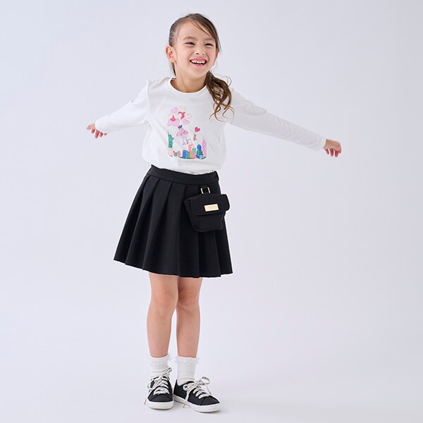 トドラー バッグ付きプリーツスカート(120cm 黒): キッズ