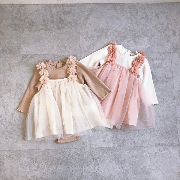 Narumiya Online ナルミヤ オンラインの公式通販サイトオーガニックコットン お花チュールワンピース リブニットロンパース セット 70 アイボリー 新生児