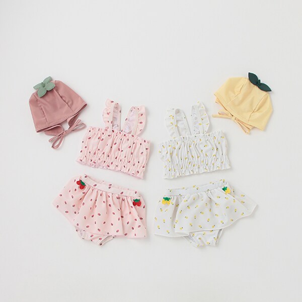 BABYキャップつきフルーツ柄ビキニ【SWIM】