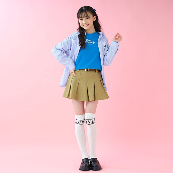 ストライプ肩あきシャツ(120cm ピンク): ジュニア - ナルミヤ ストライプ肩あきシャツ(120cm ピンク): ジュニア - ナルミヤ