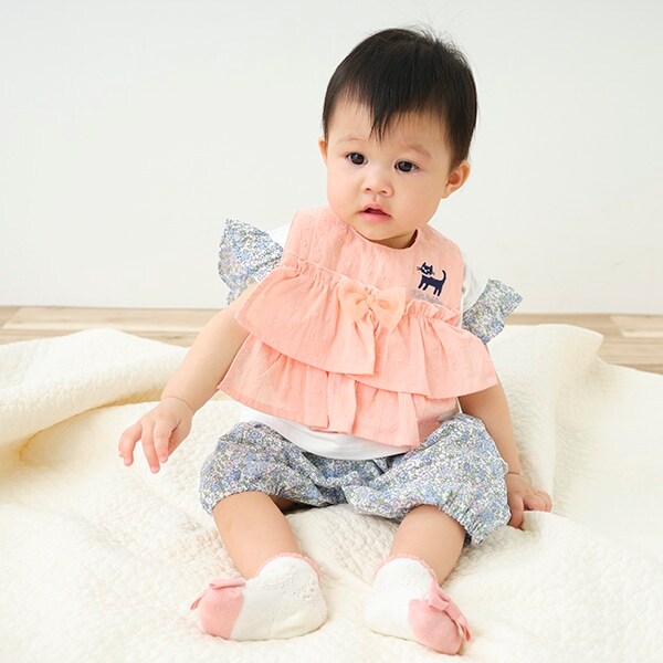 ウサギ半袖Tシャツ×かぼちゃパンツセット(80cm ライト ピンク): 新生児 