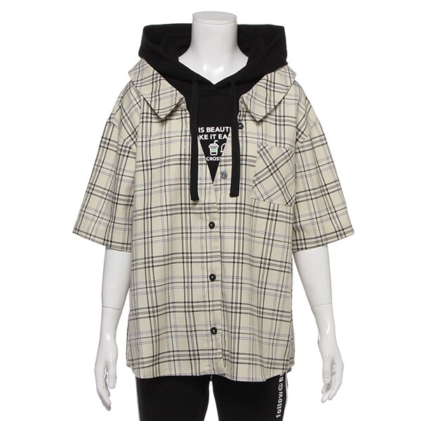 NARUMIYA ONLINE｜ナルミヤ オンラインの公式通販サイトパーカーレイヤード風チェックシャツ(M(150) ベージュ): ジュニア