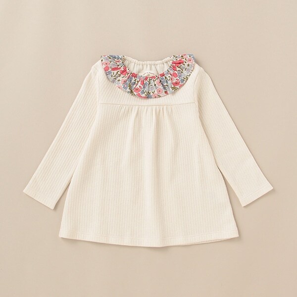 リバティファブリック衿フリル長袖Tシャツ