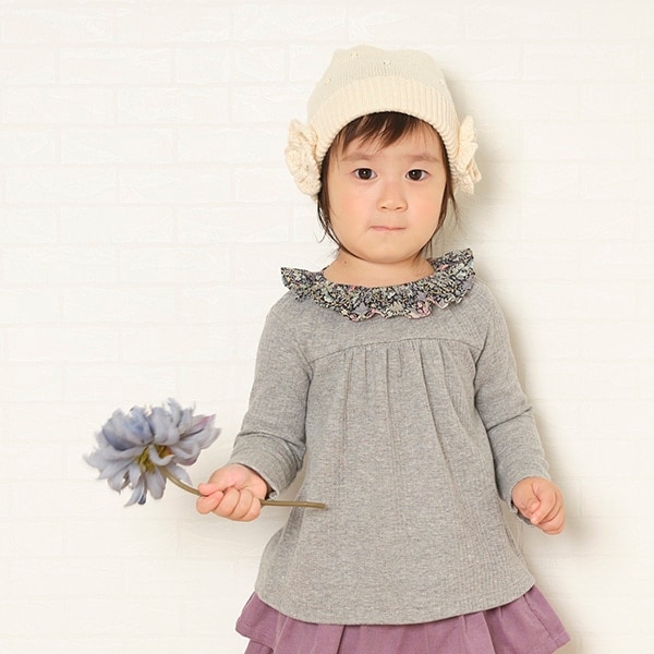 リバティファブリック衿フリル長袖Tシャツ