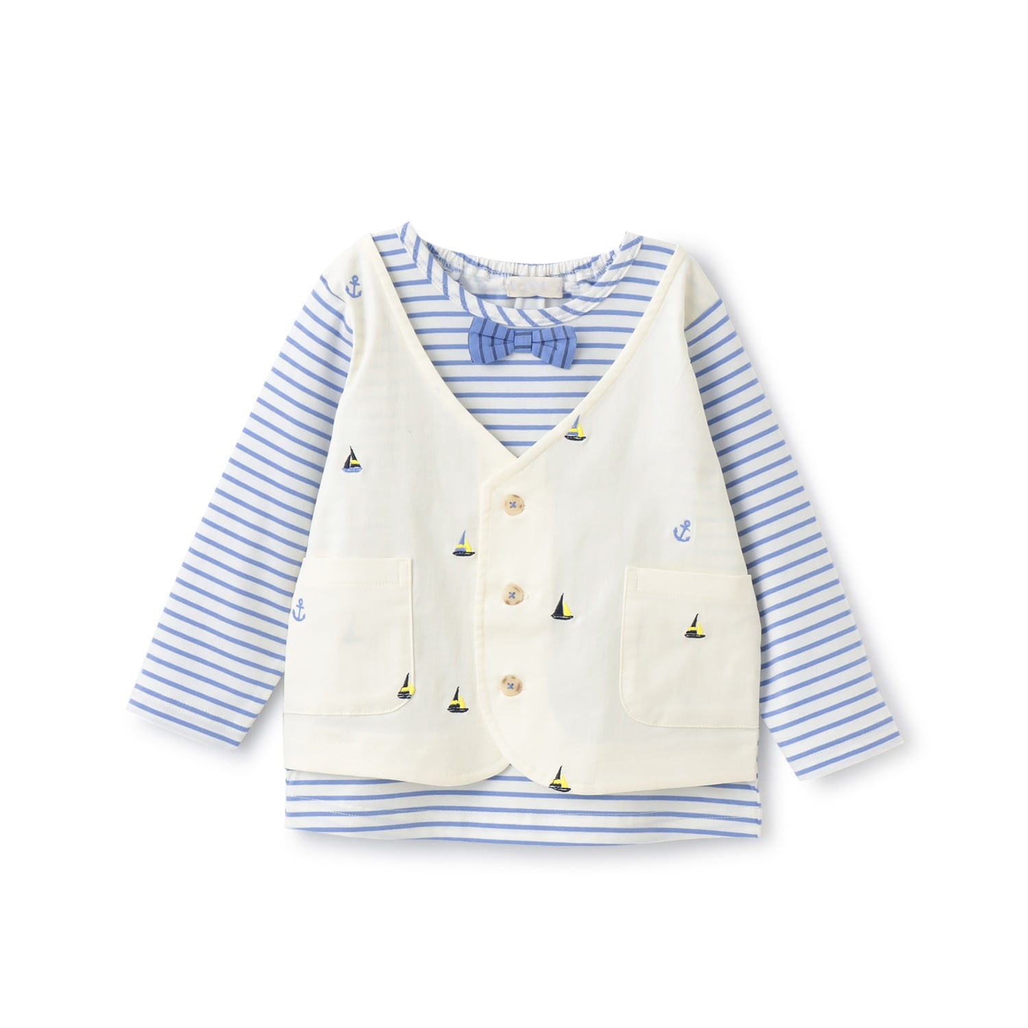 ヨット刺しゅうベストレイヤード長袖Tシャツ