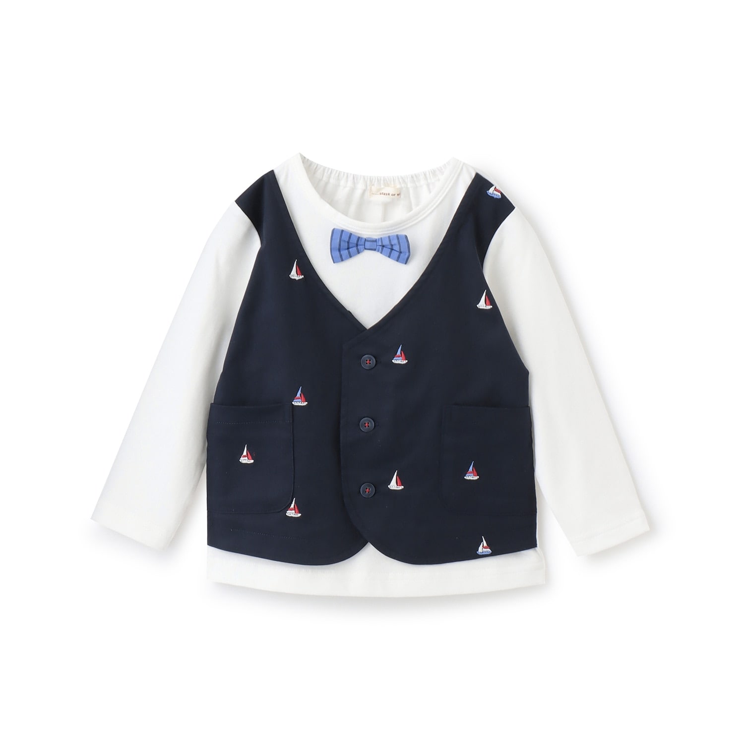 ヨット刺しゅうベストレイヤード長袖Tシャツ