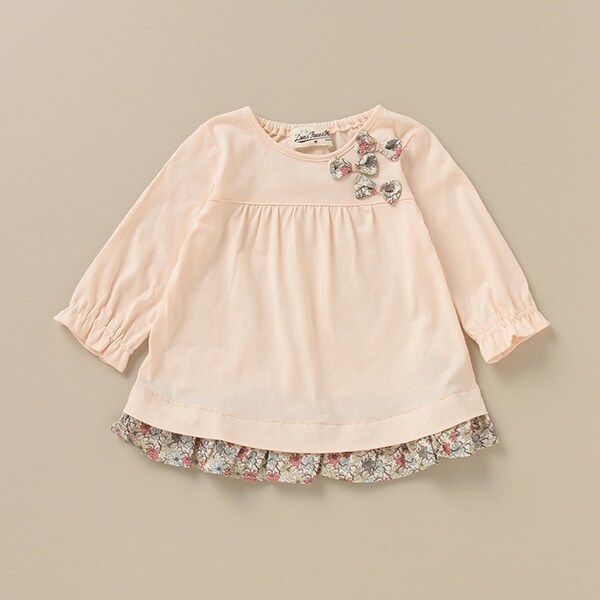 UVケア 小花柄裾フリルリボンTシャツ
