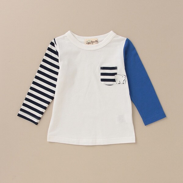 しろくま刺しゅう袖バイカラーTシャツ