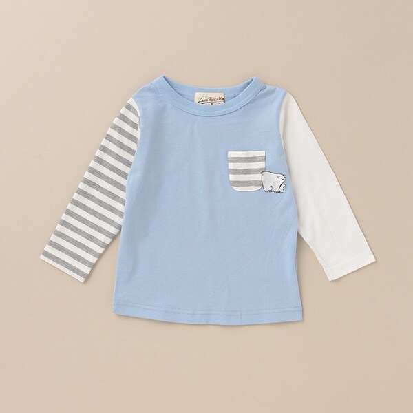 しろくま刺しゅう袖バイカラーTシャツ